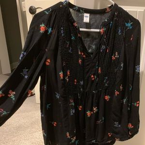 Black Long Sleeve Blouse with Flower Pattern